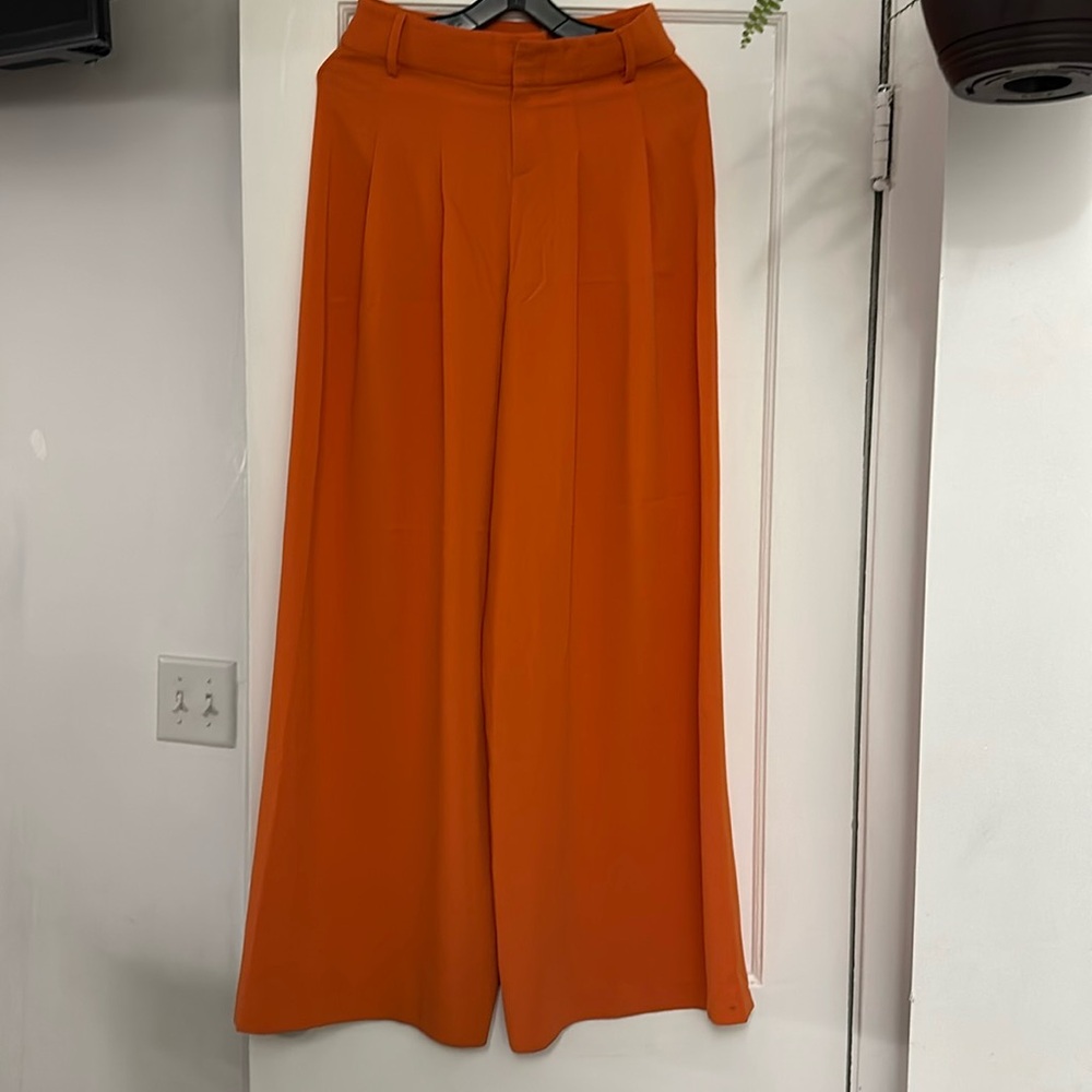 ALICE + OLIVIA Lorinda Super High-Waist Wide Leg Orange Trouser Pants